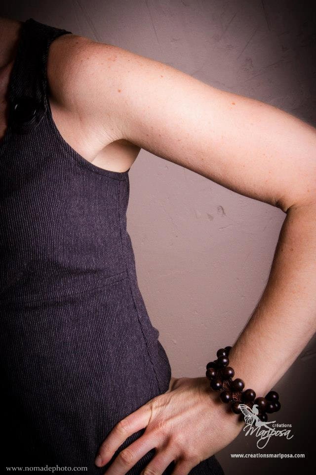 Natural dark wood Macrame cuff bracelet ready to ship beaded gypsy natural boho bohemian brown black hypoallergenic button