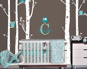 Owls and Birch Tree Forest Wall Decal, Birch trees, Birch forest, Birch Tree Owl Wall Vinyl for Nursery, Kids or Childrens Room