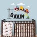 Construction Scene and Custom Name, Tractor, Truck, Crane Wall Decal for Baby Nursery or Children's Room