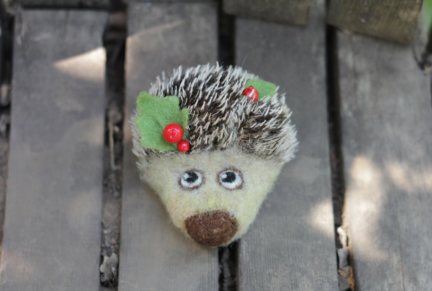 A little hedgehog, the hand felted brooch, wool animal jewelry