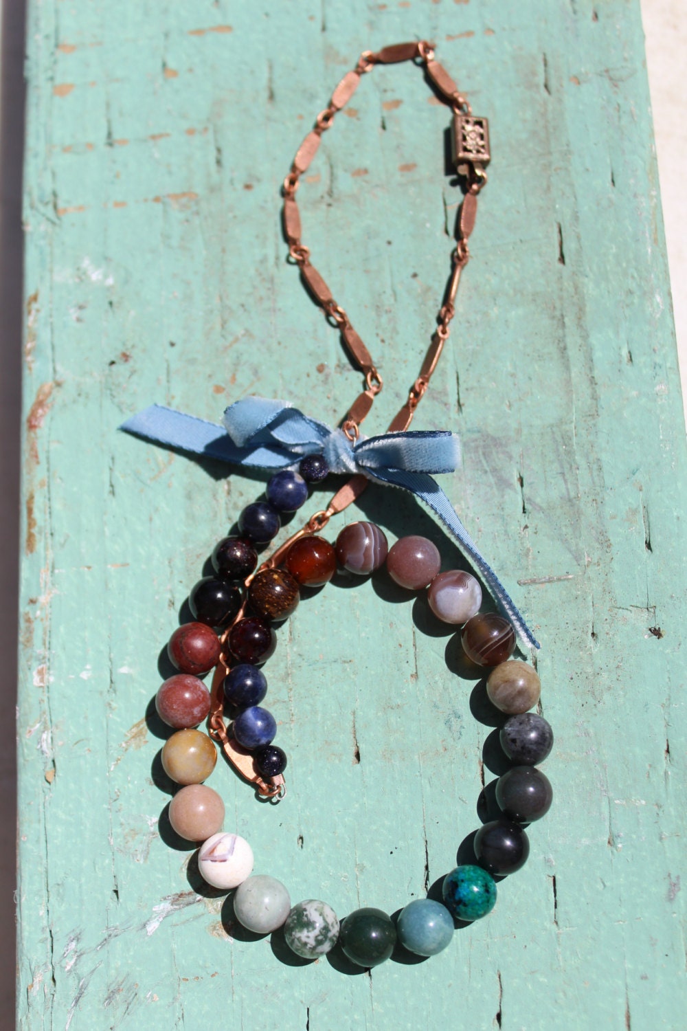 Heavenly Bodies Necklace with Vintage Velvet Bow and  Semi-Precious Beads ACROSS the UNIVERSE COLLECTION