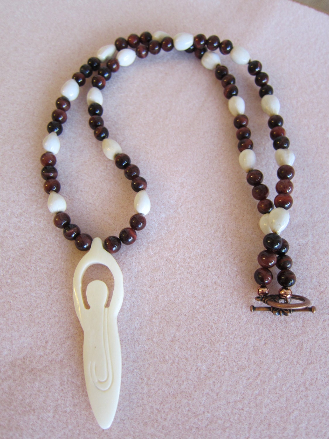 Goddess Rosary Necklace with Job's tears and Red Tiger Eye