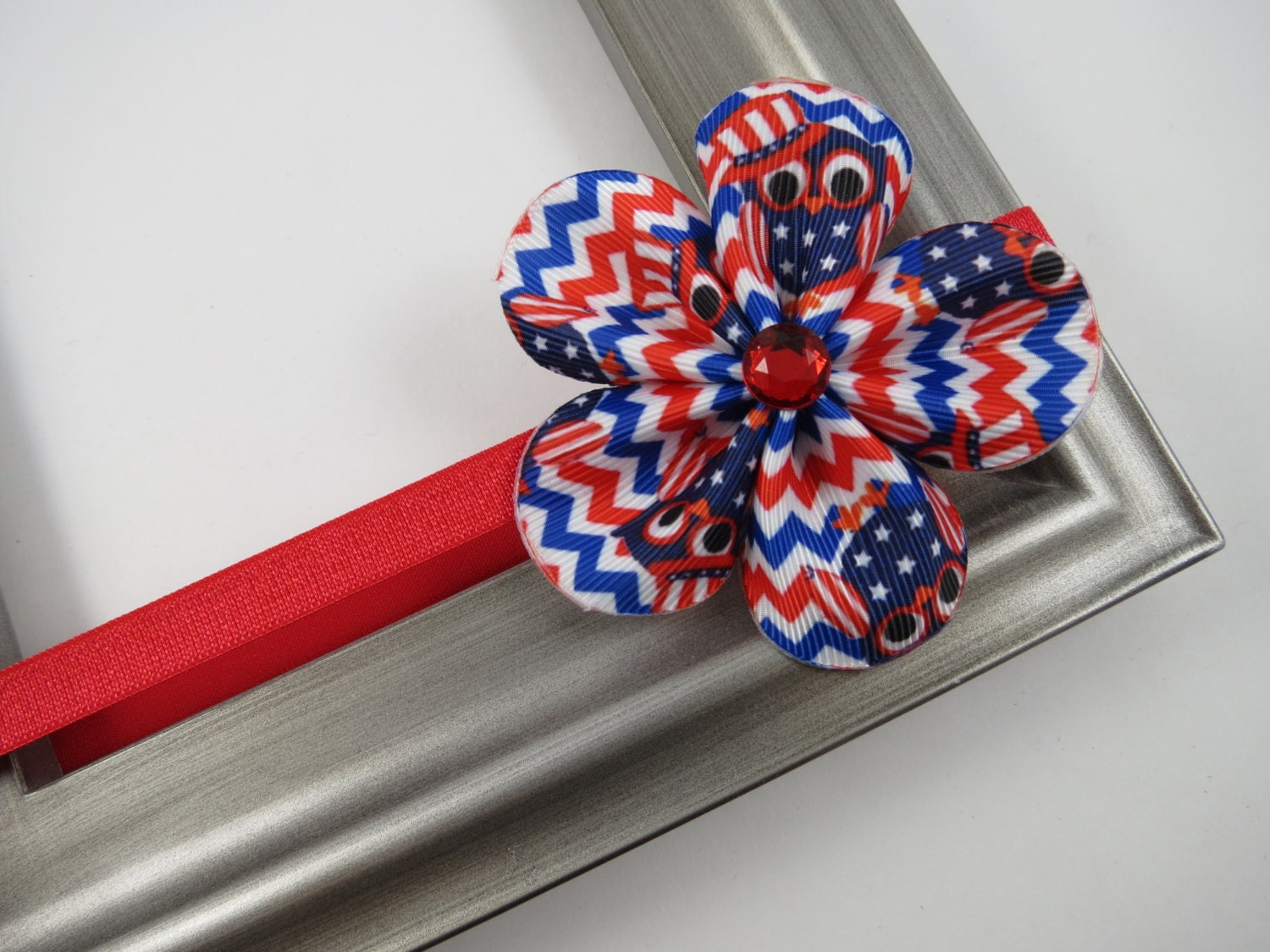 4th of July Headband - Red White Blue Headband - Flower Headband - Red White Blue Chevron  - Owl 4th of July - Chevron - Owl