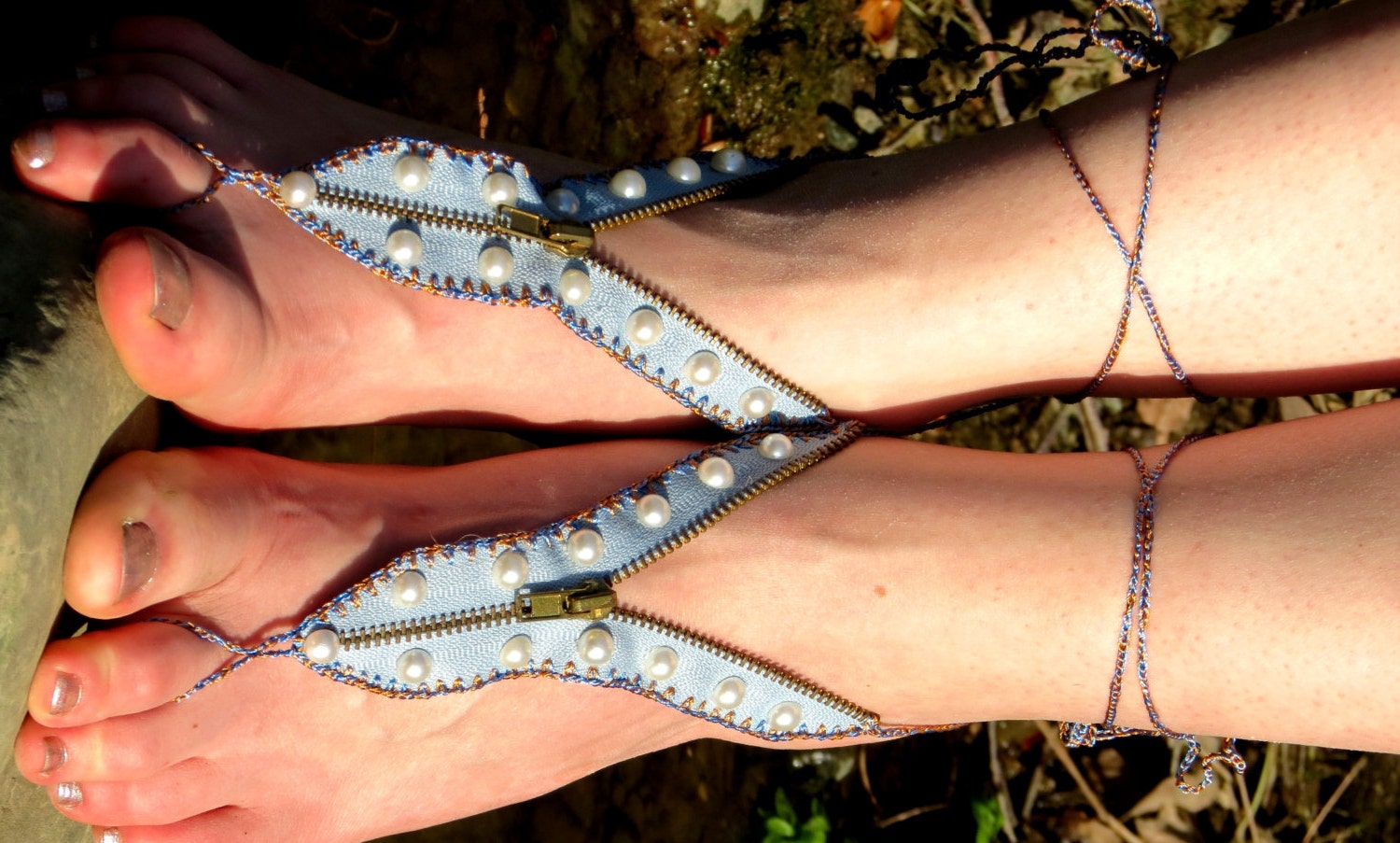 Zipper Barefoot Sandles with pearls, Unique Zipper Sandles, Pearls Nude Summer Shoes, Wedding Foot Jewelry, Gothic Bohemian Hippie Sandals