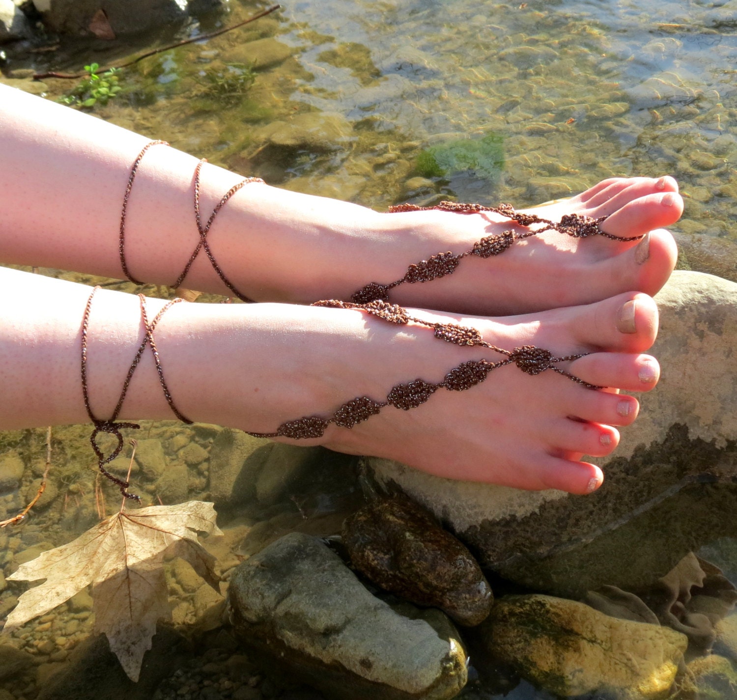 BAREFOOT SANDALS, Brown beach shoes, lariat sandals, wedding bridal, barefoot sandles, brown accessories, summer wear