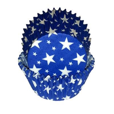 50 Blue with White Star Standard Grease Proof Baking Liners