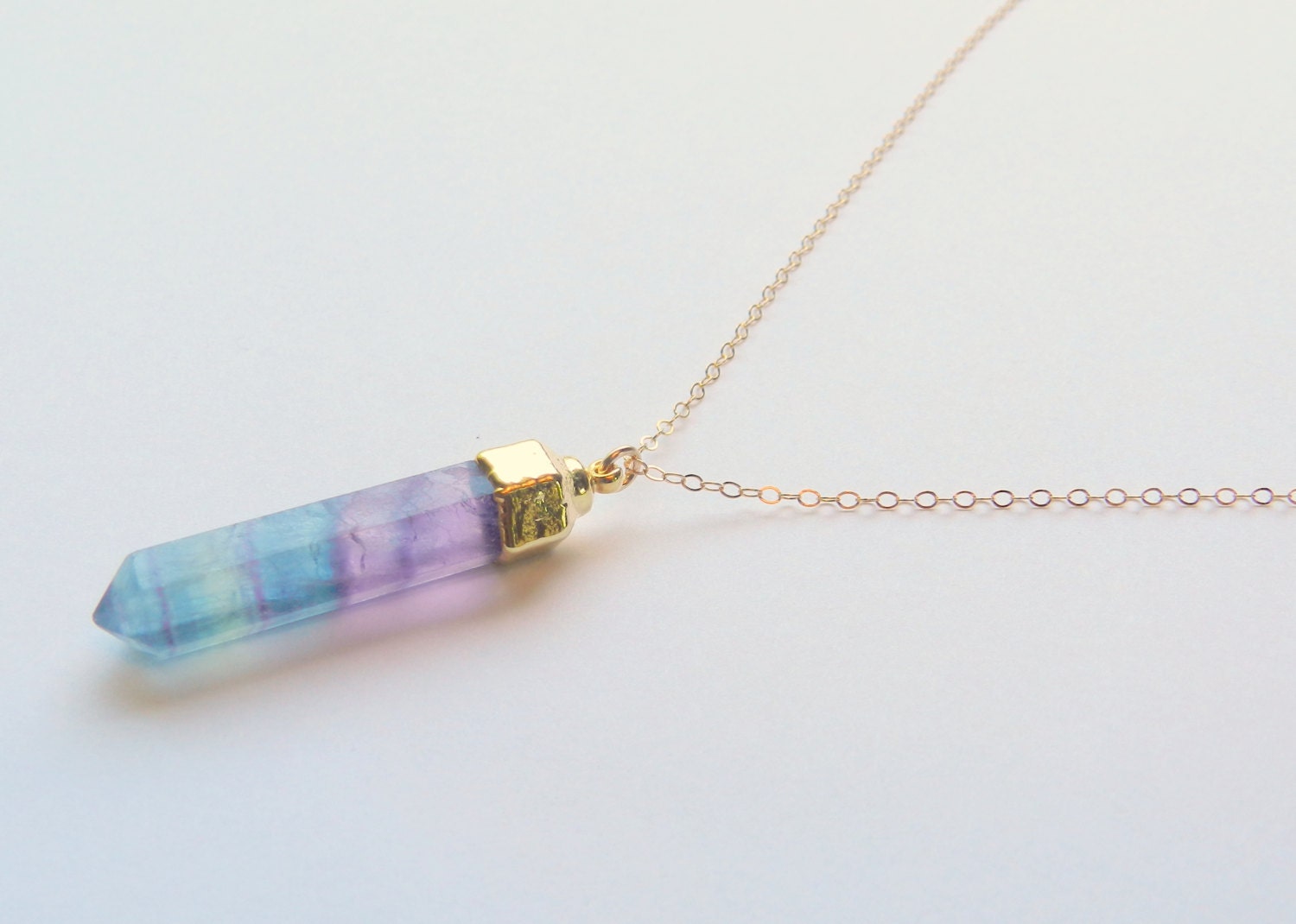 Galaxy Flourite Crystal Point Pendant 24k