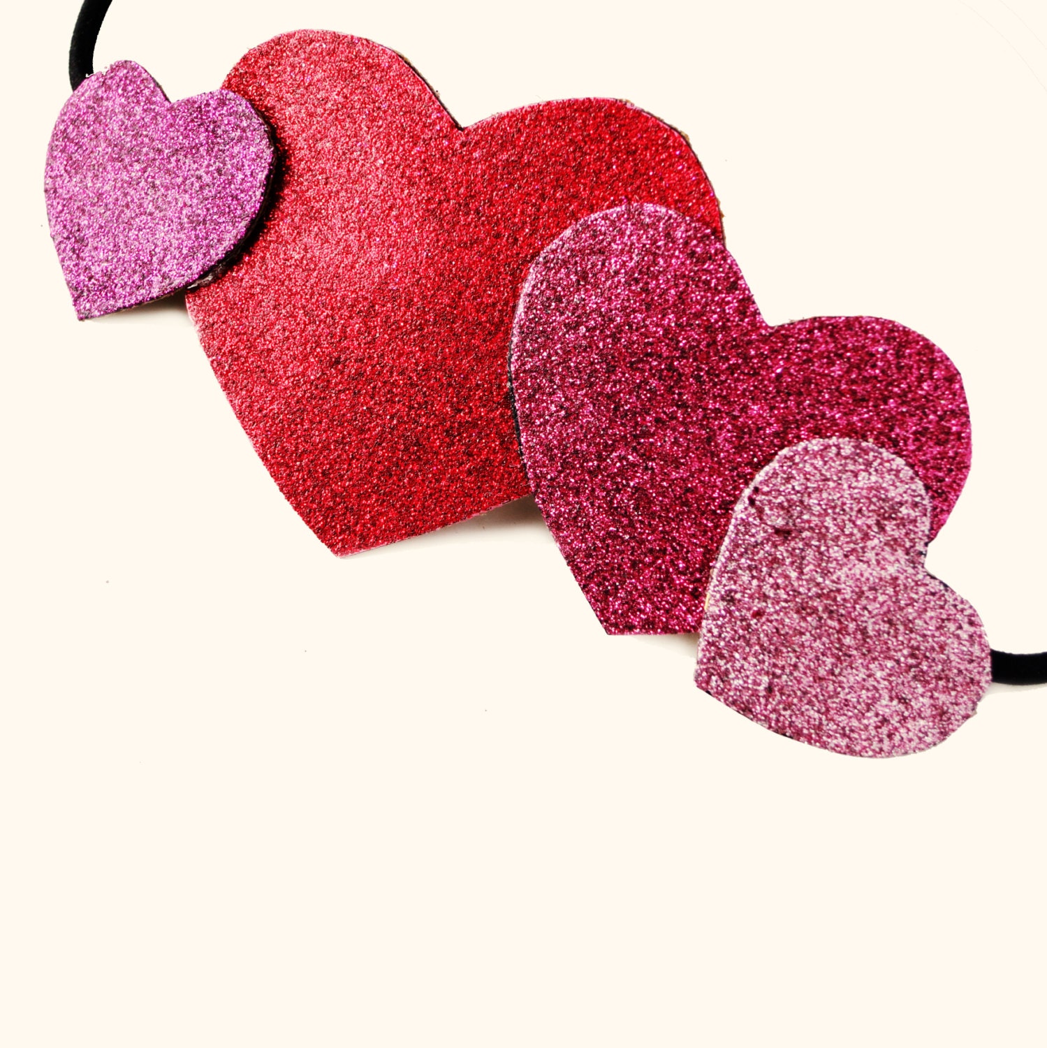 L O V E - Sparkly Faux Leather Glitter Heart Headband in Ombre Pink / Red