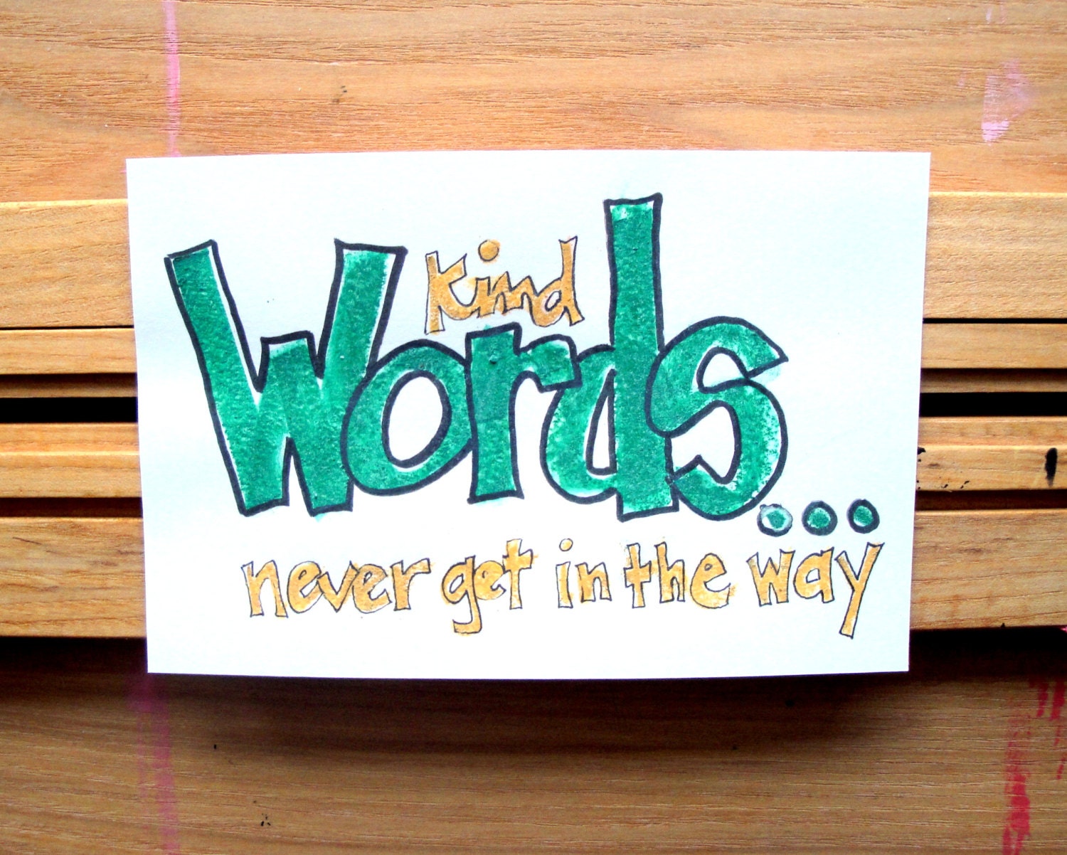 Kind Words Typography Art, Original Mixed Media, Soft Pastels & Ink, 4" x 6", Wall Art, Illustration Quote