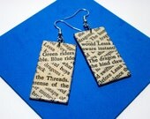 Dragonriders of Pern Earrings. Wordsmith. Weyr. Dragon. Upcycled Text Literature. Wood Base. Nickel Free. Dragonflight.