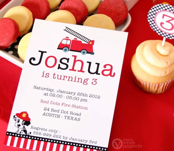 DIY PRINTABLE Invitation Card - Dalmatian Firefighter Birthday Party - PS814CA1a1 Il_570xn