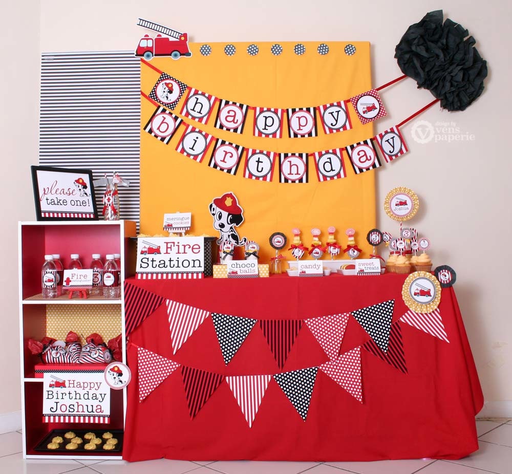 Dalmatian Fire Fighter Birthday Party Package Personalized FULL Collection Set - PRINTABLE DIY - PS814CA1x Il_570xn