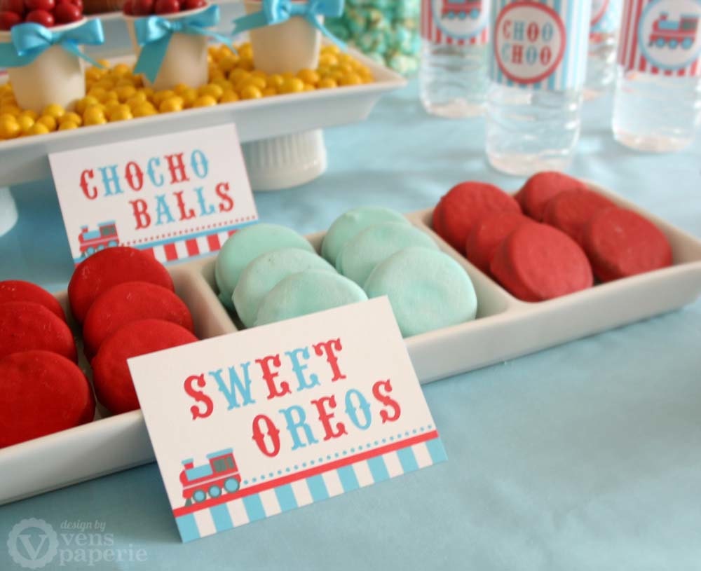 Vintage Blue Choo Choo Train Birthday Party - DIY PRINTABLE BLANK Food Label - Instant Download - PS802CA1f