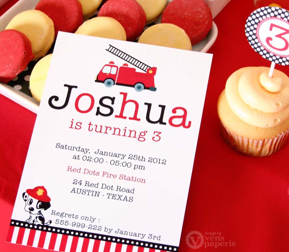 DIY PRINTABLE Invitation Card - Dalmatian Firefighter Birthday Party  - PS814CA1a1