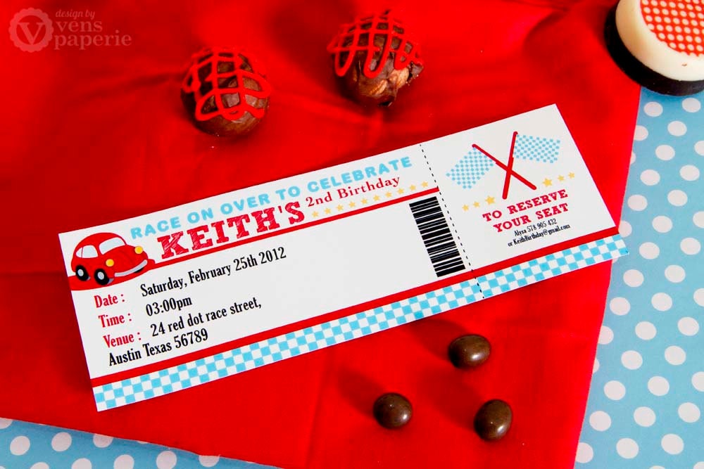 DIY PRINTABLE Invitation Card - Vintage Red Racing Car Birthday Party - PS807CA1a3