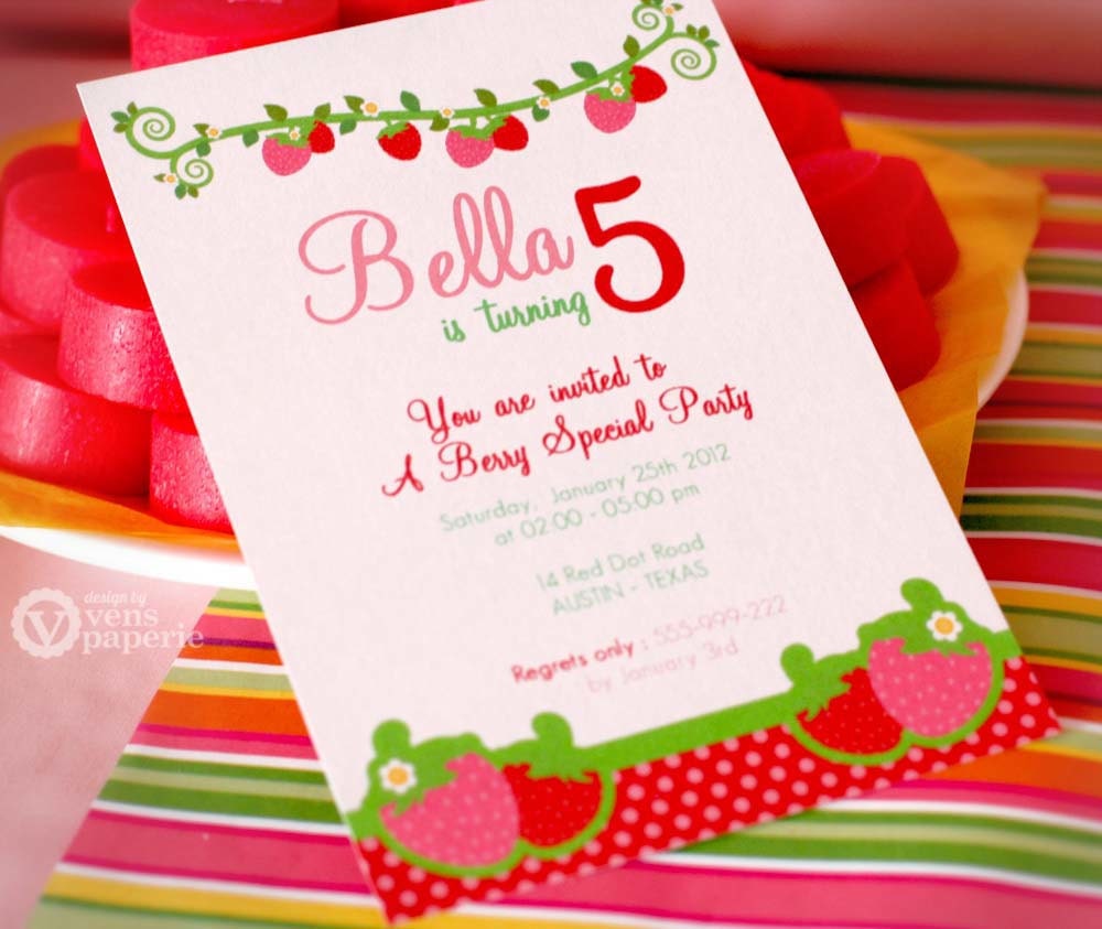 DIY PRINTABLE Invitation Card - Red Pink Berry Strawberry Birthday Party - PS803CA1a1