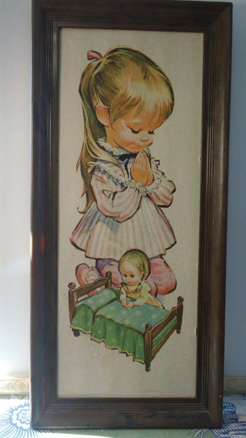 Vintage Sedona Litttle Girl praying with Doll wall hanging