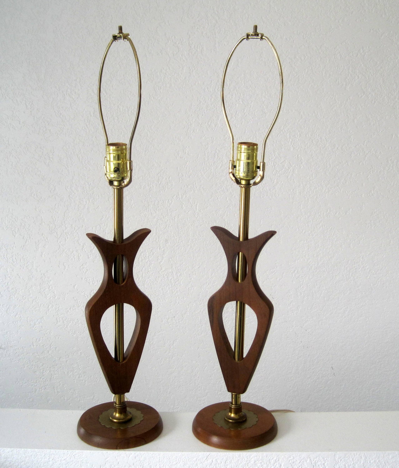 Vintage Wooden Lamps, Pair of Lamps, Set of Matching Lamps, Mid Century Modern Lamps, Brown Wood Vintage Home Decor
