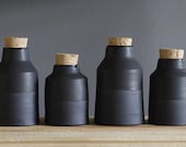3 black bottle / vase set - matte black stoneware clay. modern minimal pottery ceramic - vitrifiedstudio