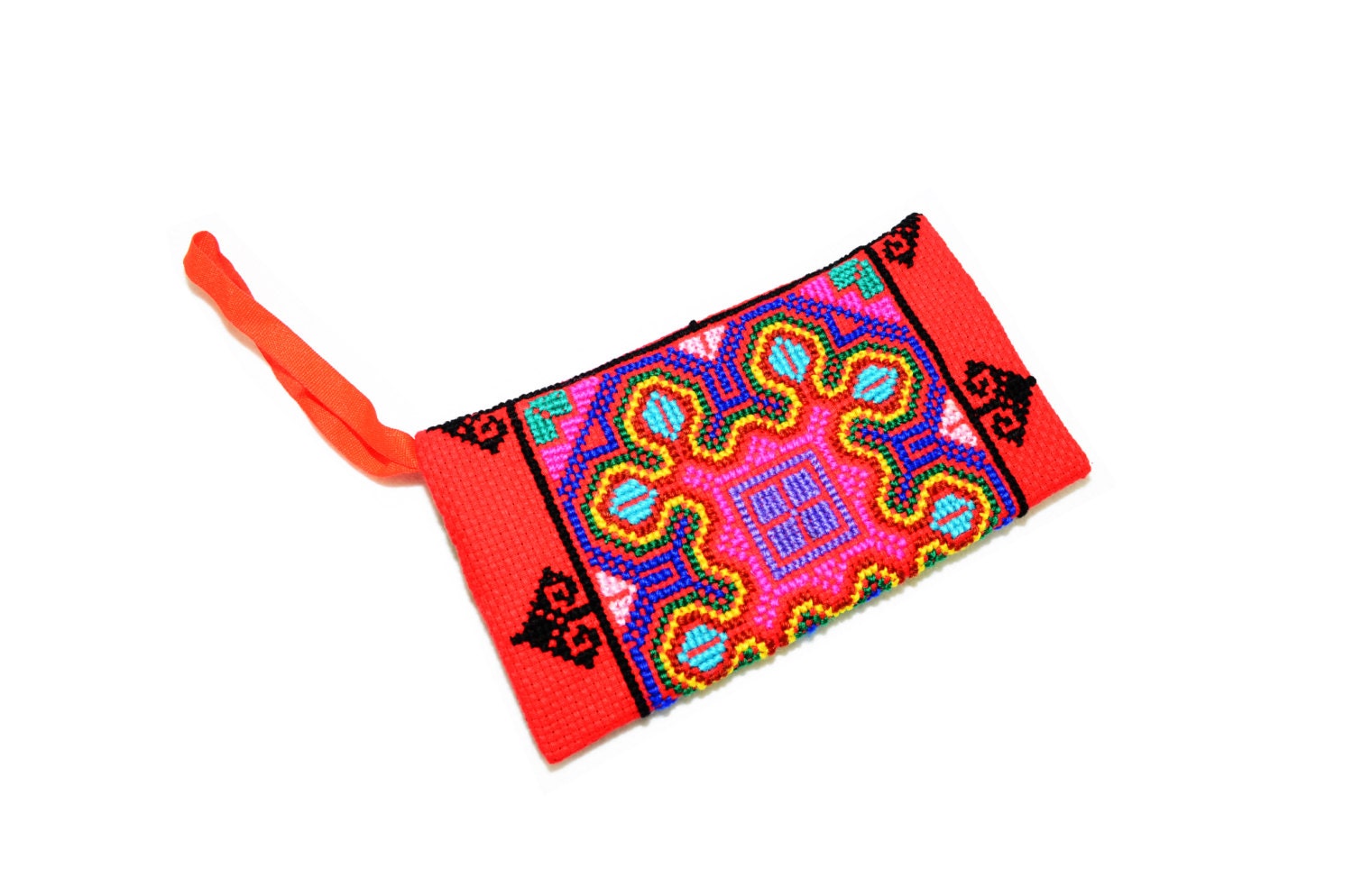 Red Chinese handmade embroiedery handbag, women wallet,oriental style wristlet bag, cellphone bag, coin bag, purse, summer gift for her