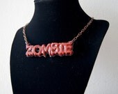 Zombie Text Necklace, Black & Maroon
