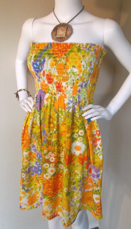 Strapless Empire Floral Sundress- 1970's Boho