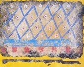 Yellow and Blue Original abstract art circles and geometrical shapes mixed media recycled paper polka dots home office decor 19.5"x 25.5"