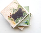 Bird and Butterfly Coasters - green, garden, flowers, hostess gift, tile coasters, ready to ship