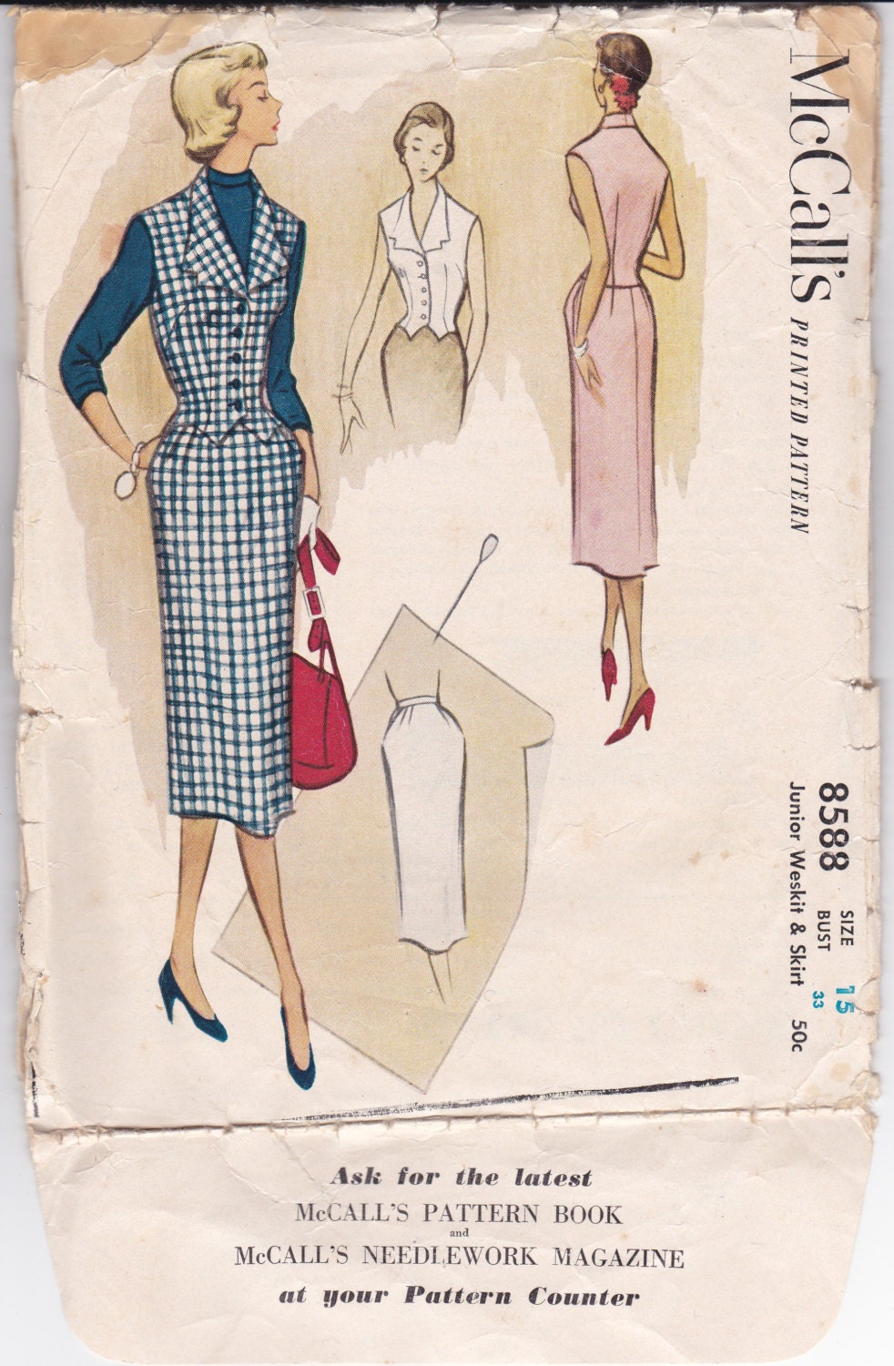 50s McCalls Pattern 8588 / Junior Weskit Skirt / Sewing Pattern / 1950s