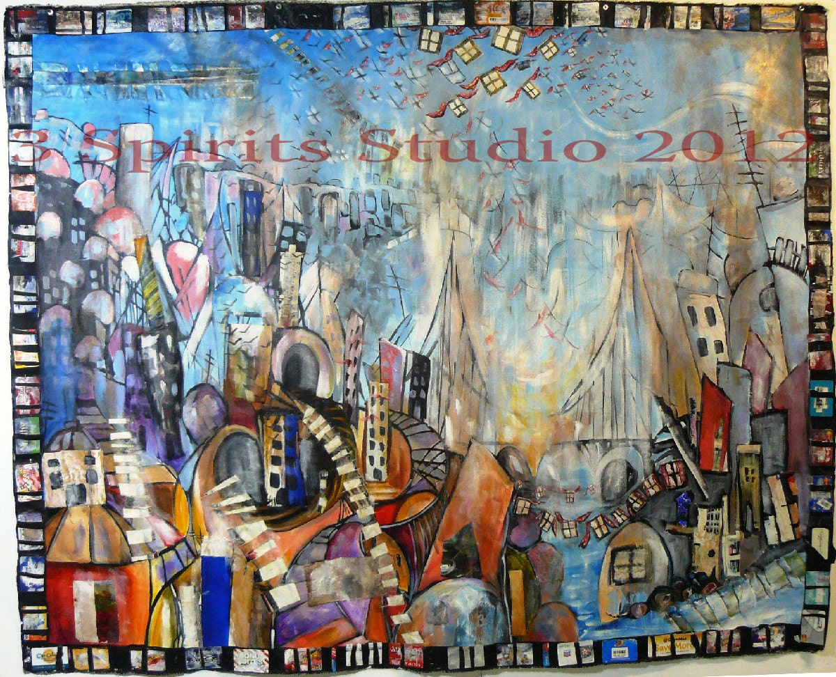 SUMMER SALE Price Reduced Huge Original Abstract Mixed Media Painting by Jennifer Gillia Cutshall -"PreOccupied II and Losing Windows"