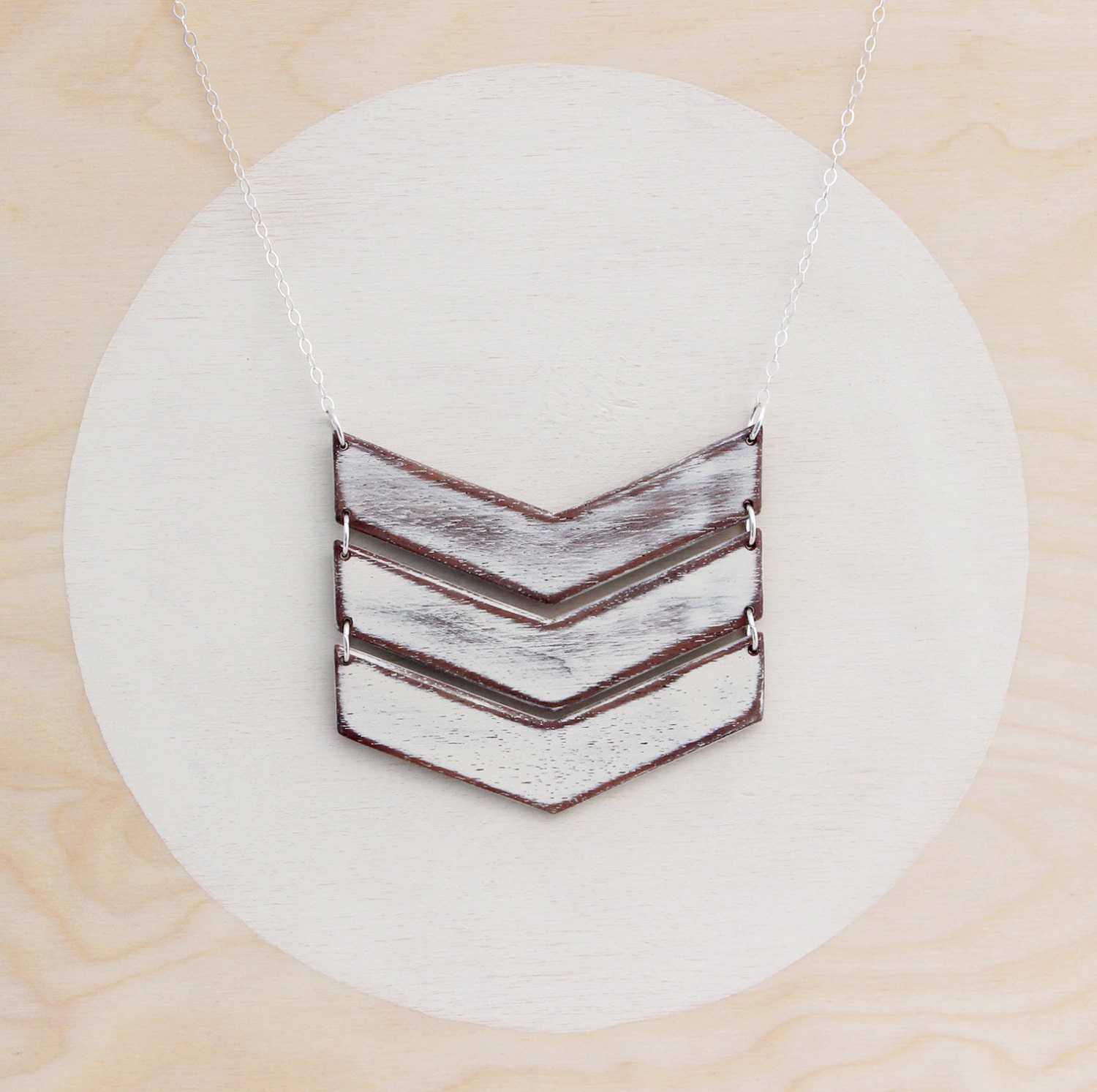 Antique-White Ombre Large Wooden Chevron Necklace