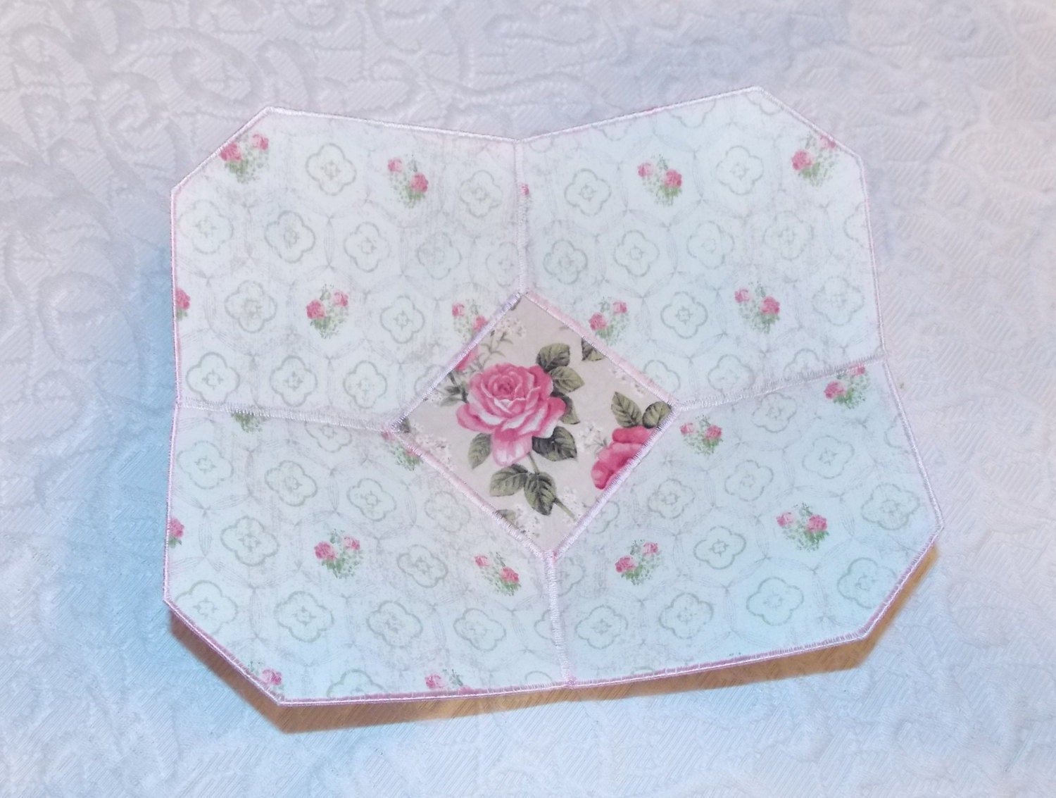Shabby Chic Fabric Bowl in pink rose and cream prints