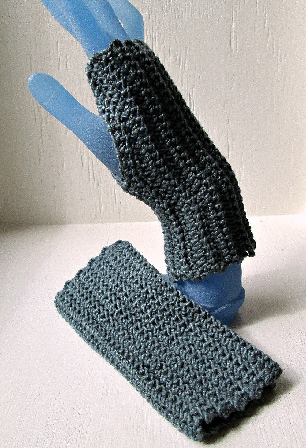 Slate Grey Bamboo and Cotton Fingerless Gloves, Ribbed, Misty Grey, Blue Grey