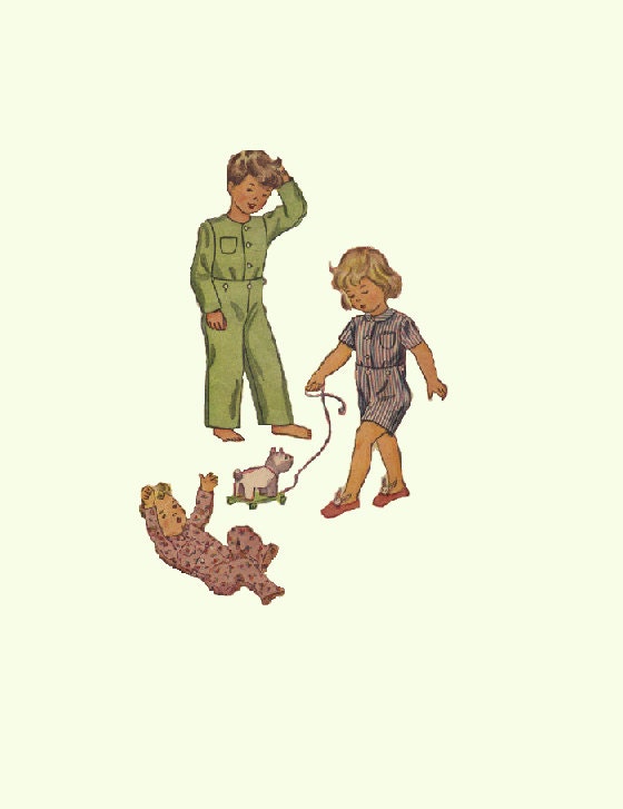 1940s Simplicity Sewing Pattern Toddler Baby Children's Pajamas Pjs Onesie Feetsie Sleepwear 4 Months