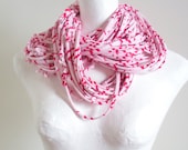 Pastel Pink Infinity Scarf Red White Geometric Stripes Summer Fashion Upcycled Clothing Handmade Feminine Cowl Scarf