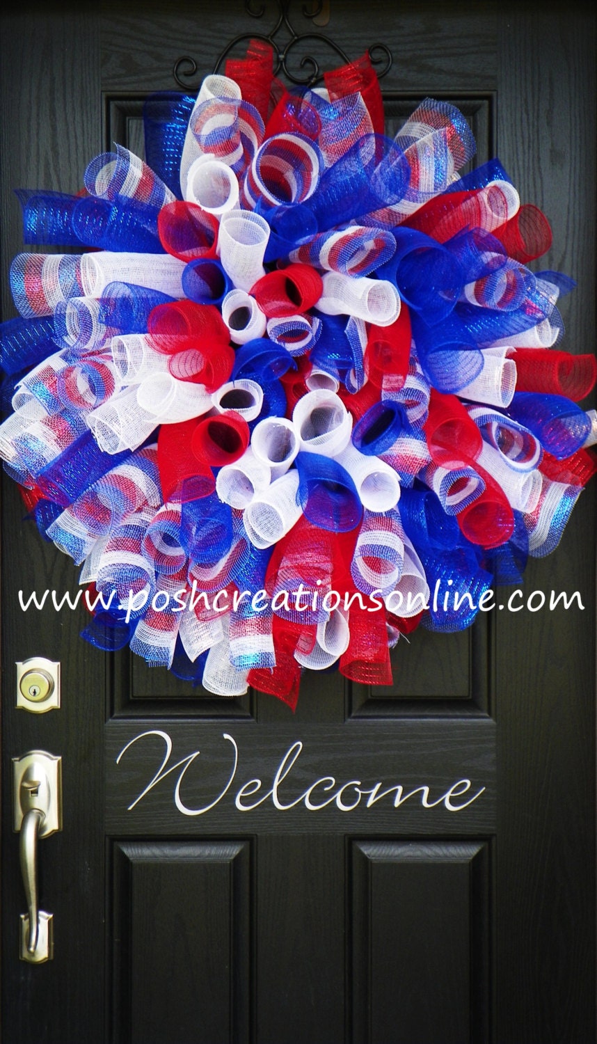 Spring Mesh Wreath, Mesh Wreath, Summer Mesh Wreath,  4th of July Wreath, Spiral Wreath, Patriotic wreath