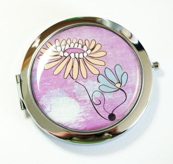 Purple flower mirror, Flower compact mirror, mirror, pocket mirror, compact mirror, floral mirror, Purple flower, purple (2578)