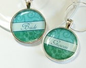 Wedding Wine Charms, Bride Groom, green, Wine Charms, Wedding Shower, wedding reception, table setting (2591)