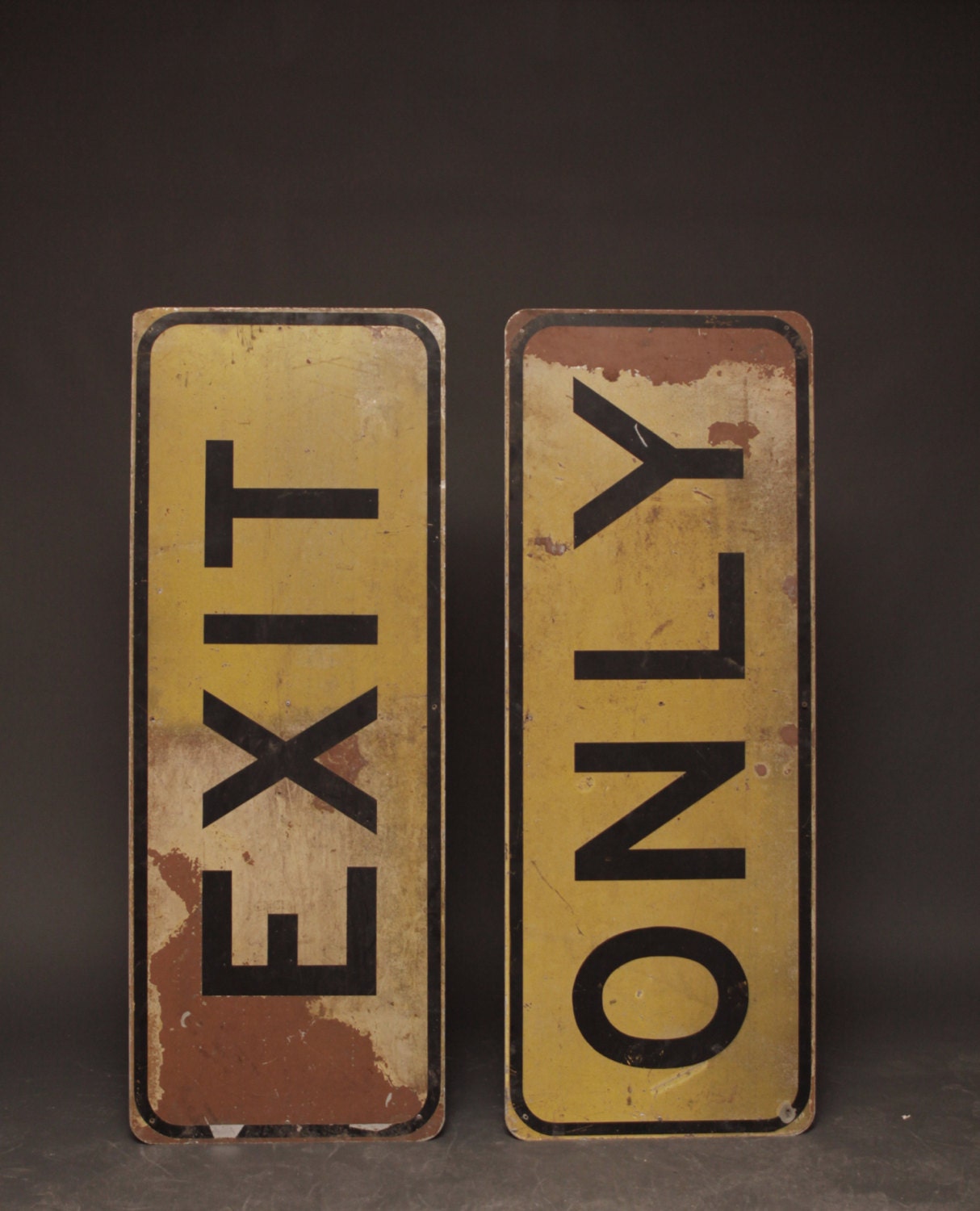 Vintage "EXIT ONLY"  Huge Metal Yellow Street Signs - Mid Century Large Inustrial Wall Hanging