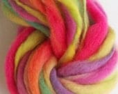 Rainbow ripples -  Thick and thin slub. Handspun art yarn.  Hand dyed and hand spun Pure Australian 21 micron merino.