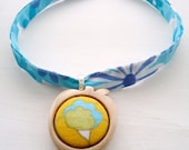 maple wood and vintage fabric apple pendant