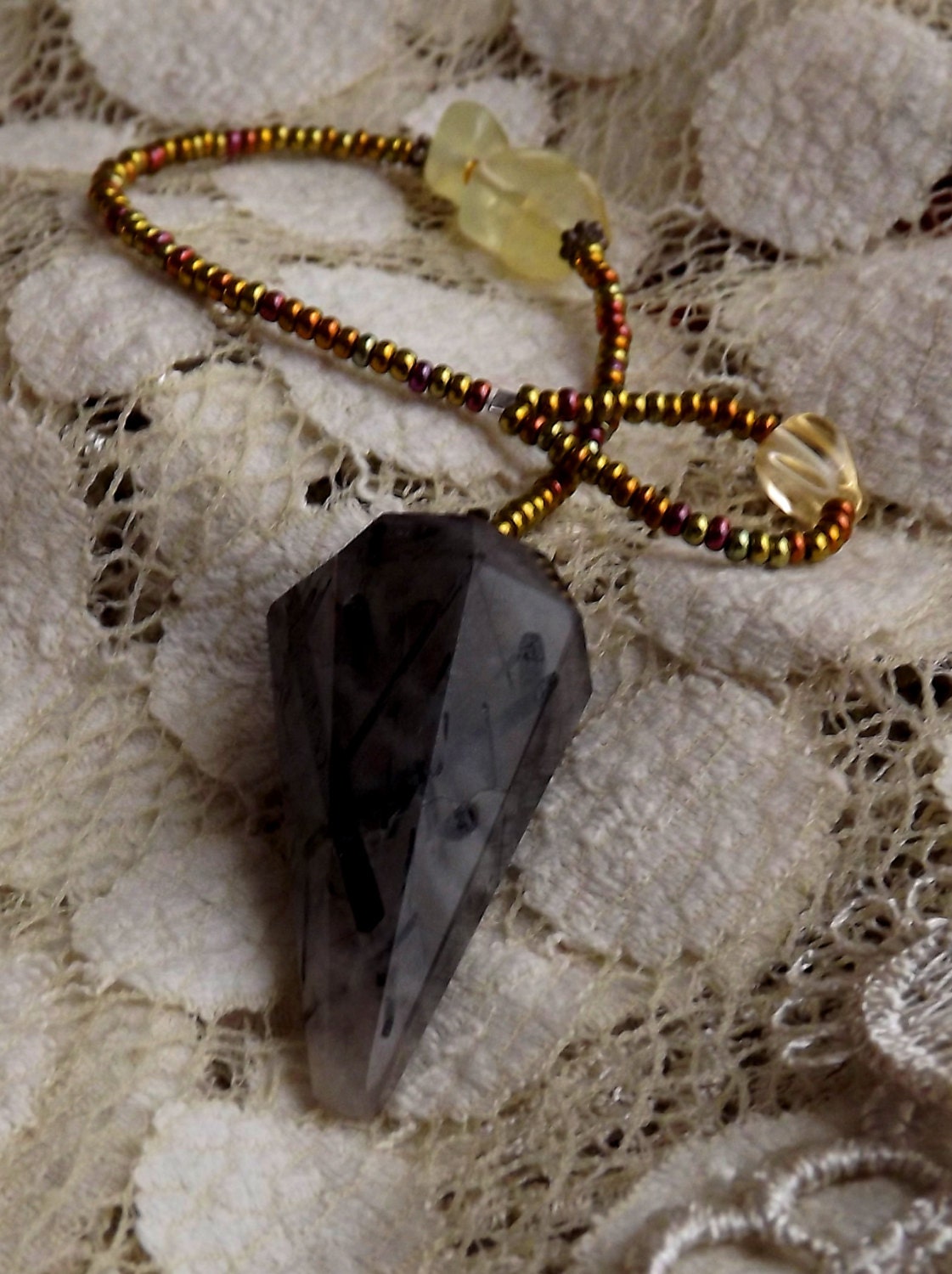 Tourmeline in Quartz w phrenite and citrine beads