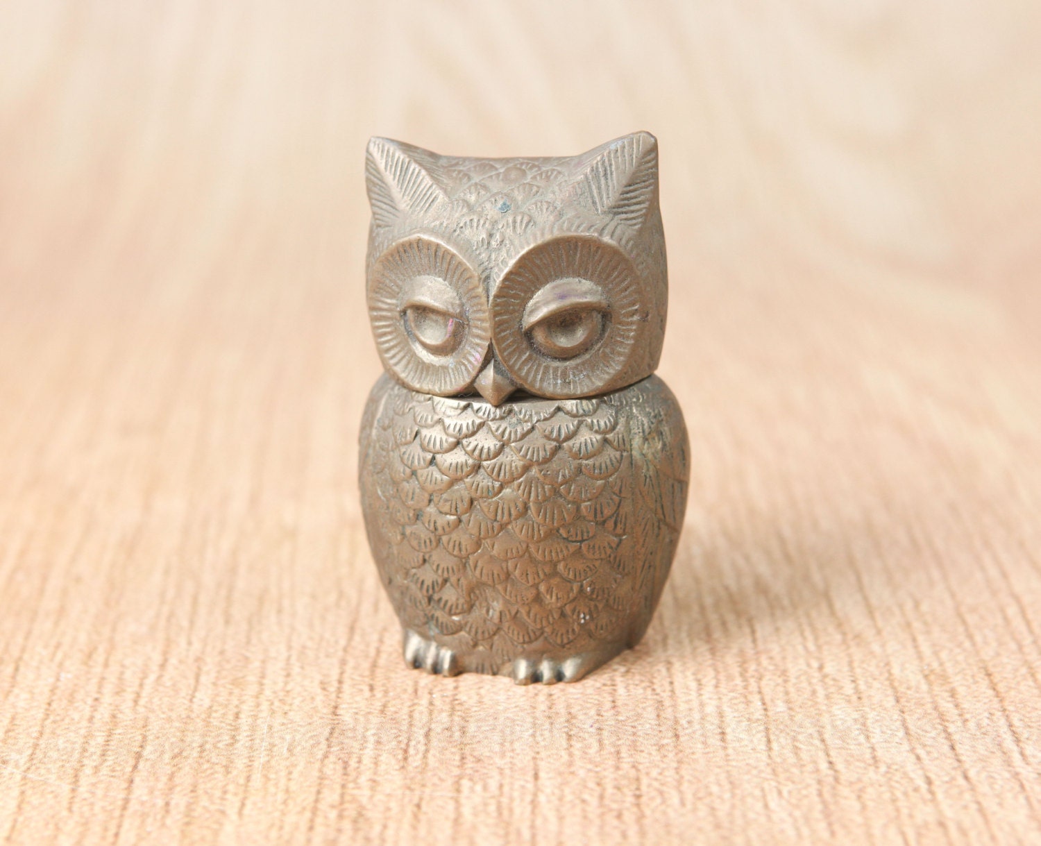 Vintage Brass Owl trinket jar, w/ removable head