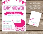 DIY Printable Retro Girl Baby Shower Invitation AND Thank You Card - Choose Colors Lovely Little Party
