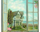Original Oil Paintings by Jamie Dauch a Michigan artist "Cottage by the Sea" Giclee Print 11 x 14