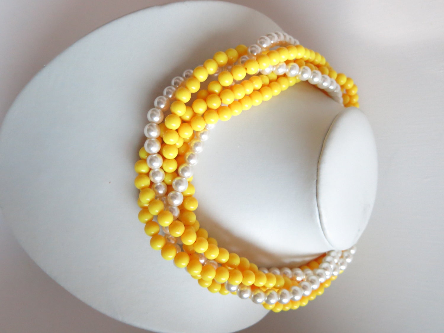 White Glass Pearl Yellow Beads Multi Strand Twisted Necklace, Wedding Jewelry, Bridesmaid Necklace, Bridal Jewelry