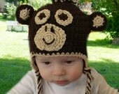 Monkey Earflap Hat for toddler or baby