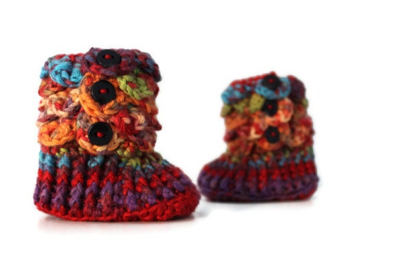 Rainbow Booties, 0-6 Month Baby Crocodile Stitch Slipper Booties, Ready To Ship