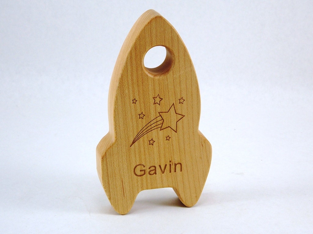 PERSONALIZED Wooden Baby RATTLE Rocket  - Organic and Stimulating for Little Ones