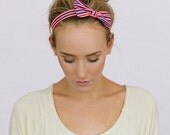 Bow Hair Bands Striped Bow Headband Stretchy Thin Fabric Bow Hair Band in Striped Women's Fashion Hair Accessories (Navy Pink Stripe)